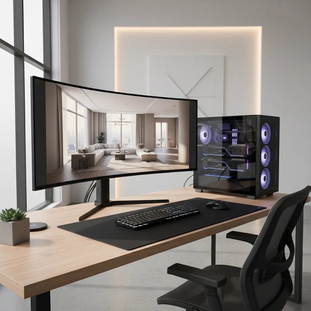 Powerful workstation setup used for architectural and interior rendering
