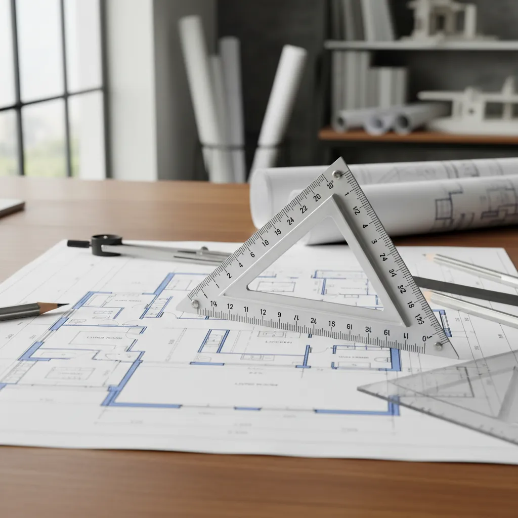 Triangular architectural scale ruler used to measure scaled drawings