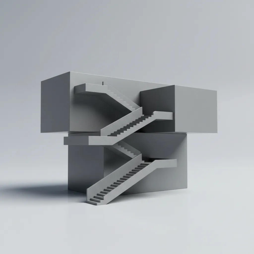 Detailed architectural solid modeling example with staircases and structural elements