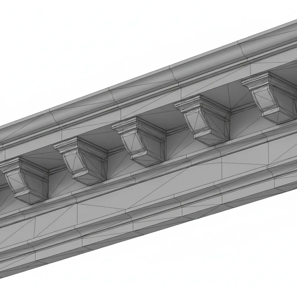 dense polygon architectural STL mesh showing facade detail triangles
