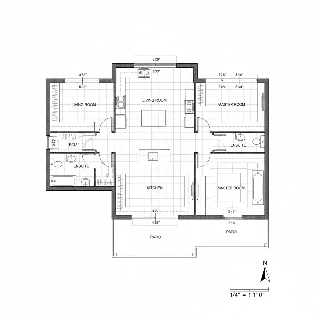 architectural floor plan with detailed 2D tile layout grid and measurements