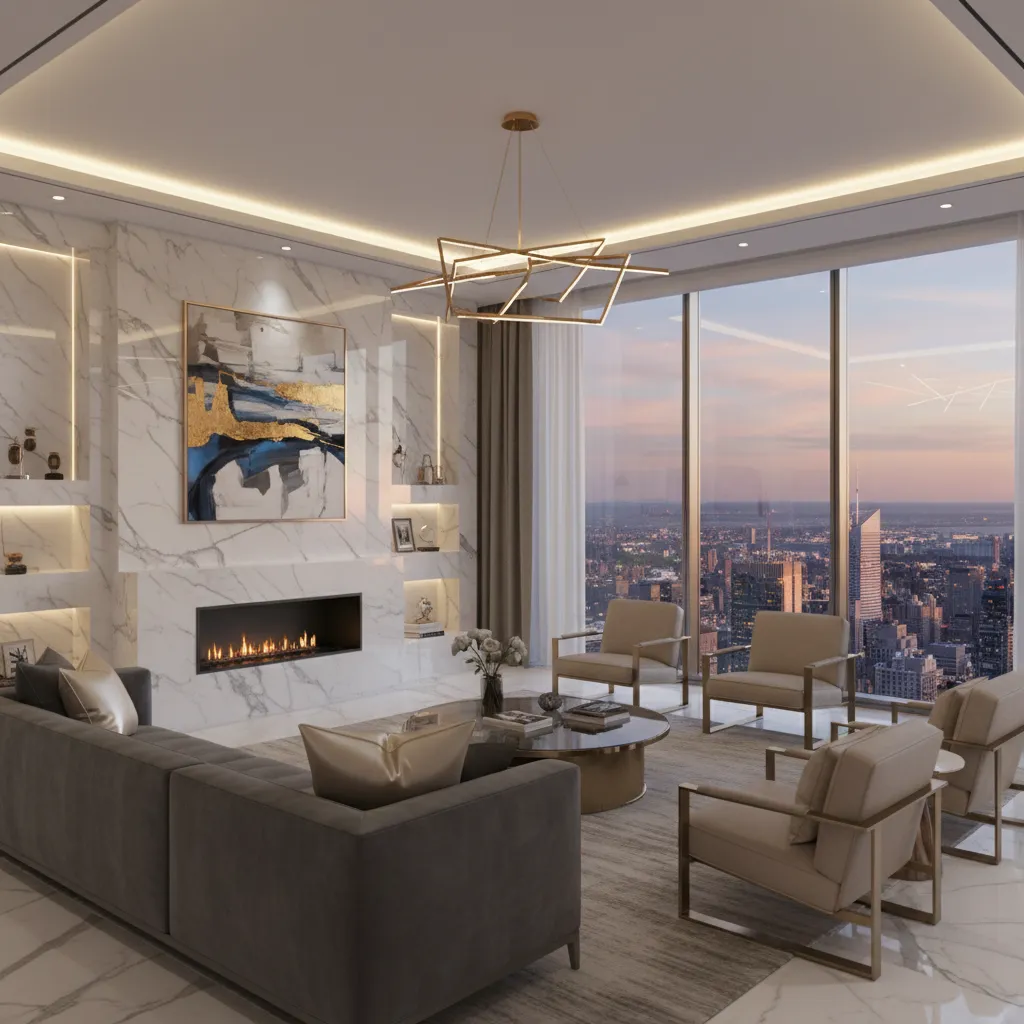 High quality architectural visualization of a luxury condo interior used for property marketing