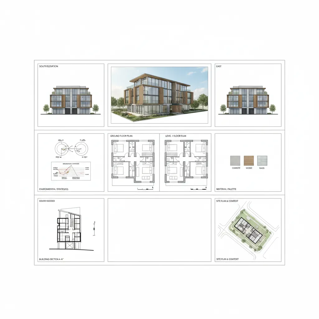 bố cục bảng đồ án kiến trúc theo lưới grid