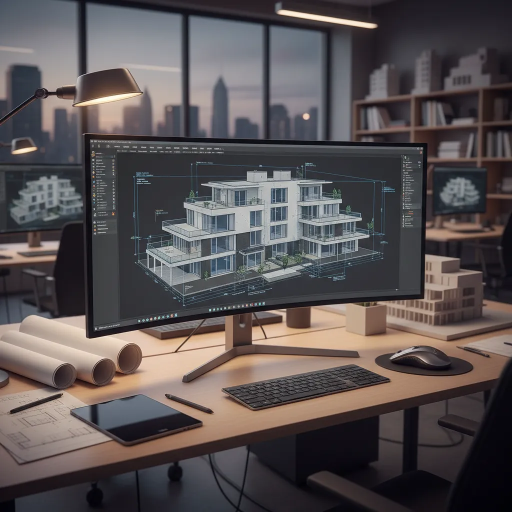 computer screen showing architectural CAD floor plan drawing