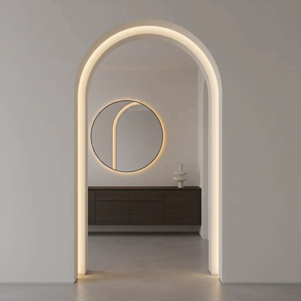 hallway arch with hidden LED lighting highlighting curved shape