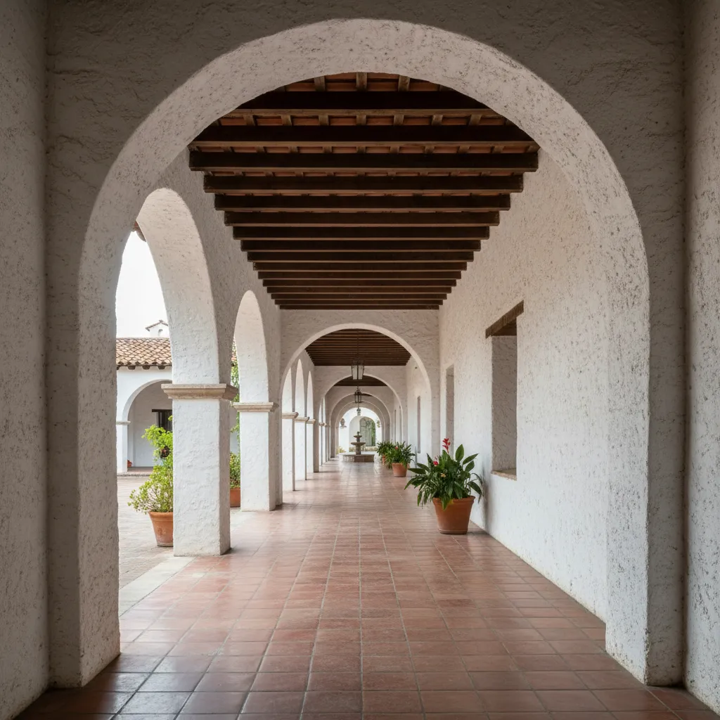 Galería con arcos en una casa colonial española