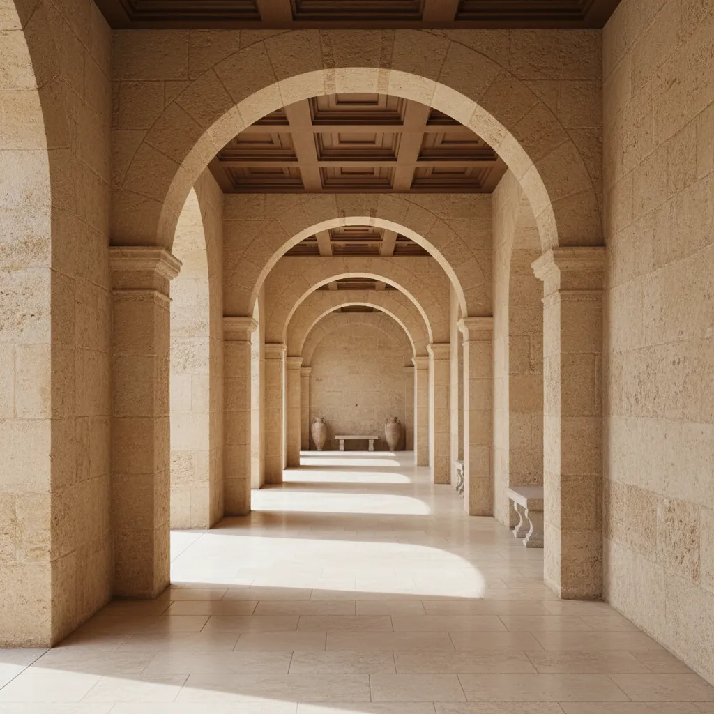 Interior con arcos arquitectónicos inspirados en villas romanas