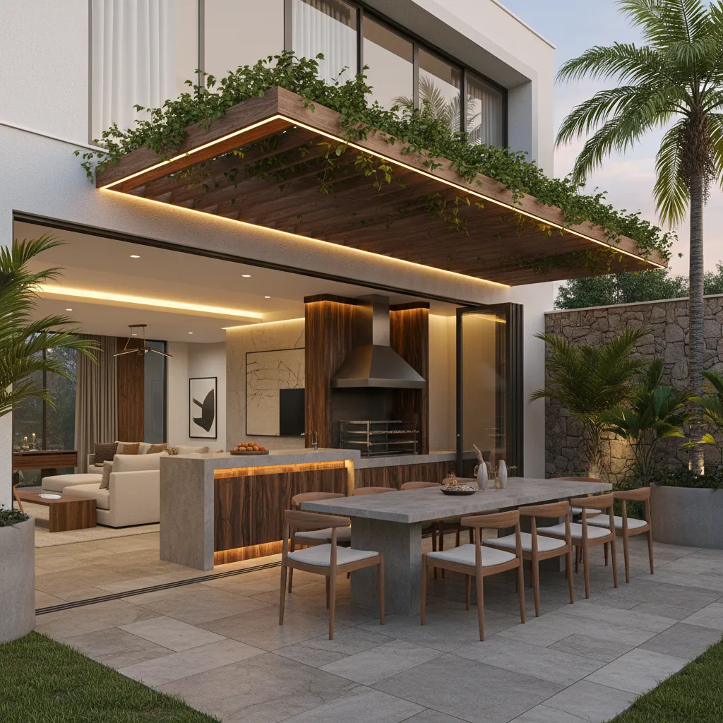 área gourmet integrada ao quintal em casa de lote 360m