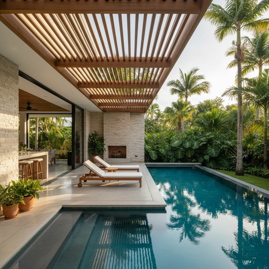 Area kolam renang dengan pergola peneduh