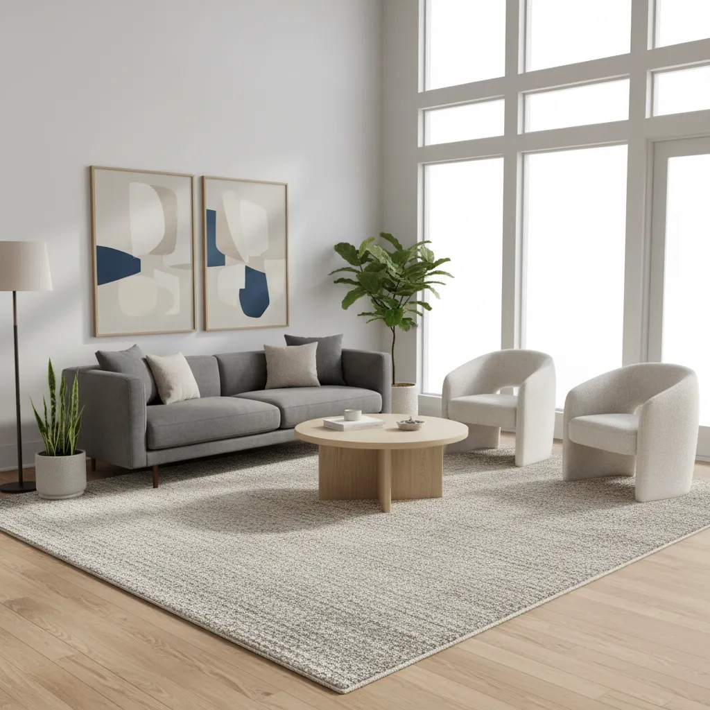large area rug defining seating area in open living room