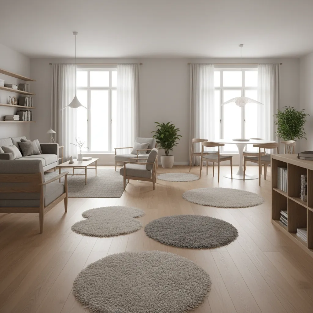 Area rugs placed along walking paths on hardwood floors in a modern home