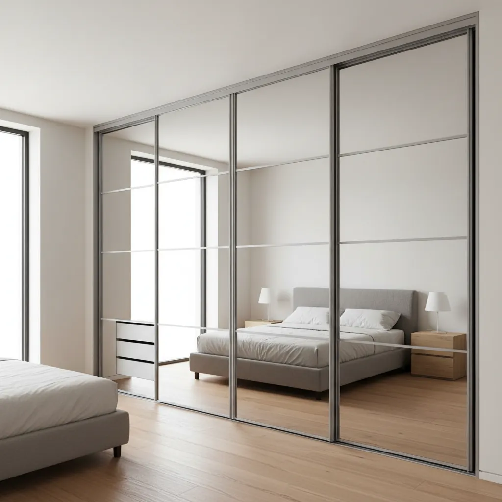Large built-in wardrobe with Aristo sliding door system and mirror panels