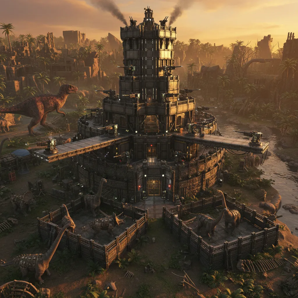 Base defensiva en ARK con torres y estructura modular