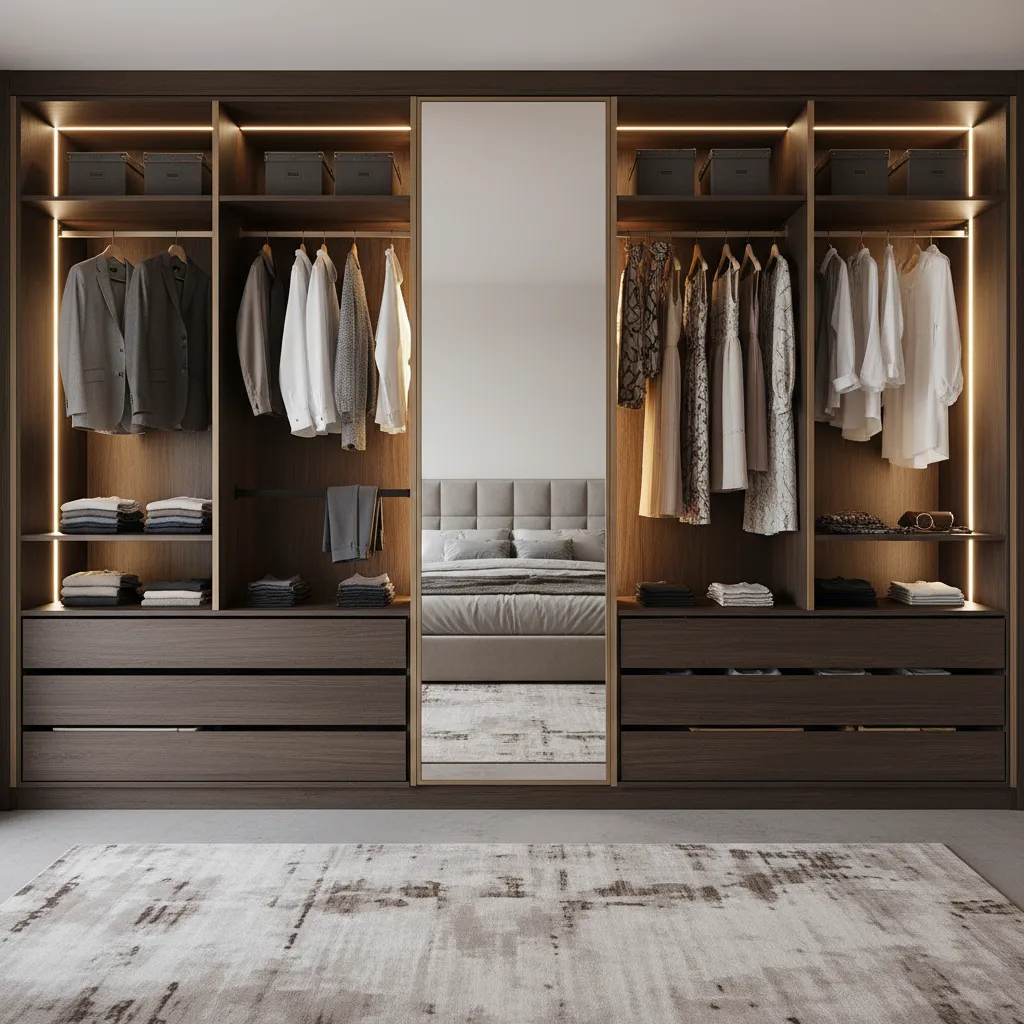 Armario empotrado dividido en dos zonas para pareja