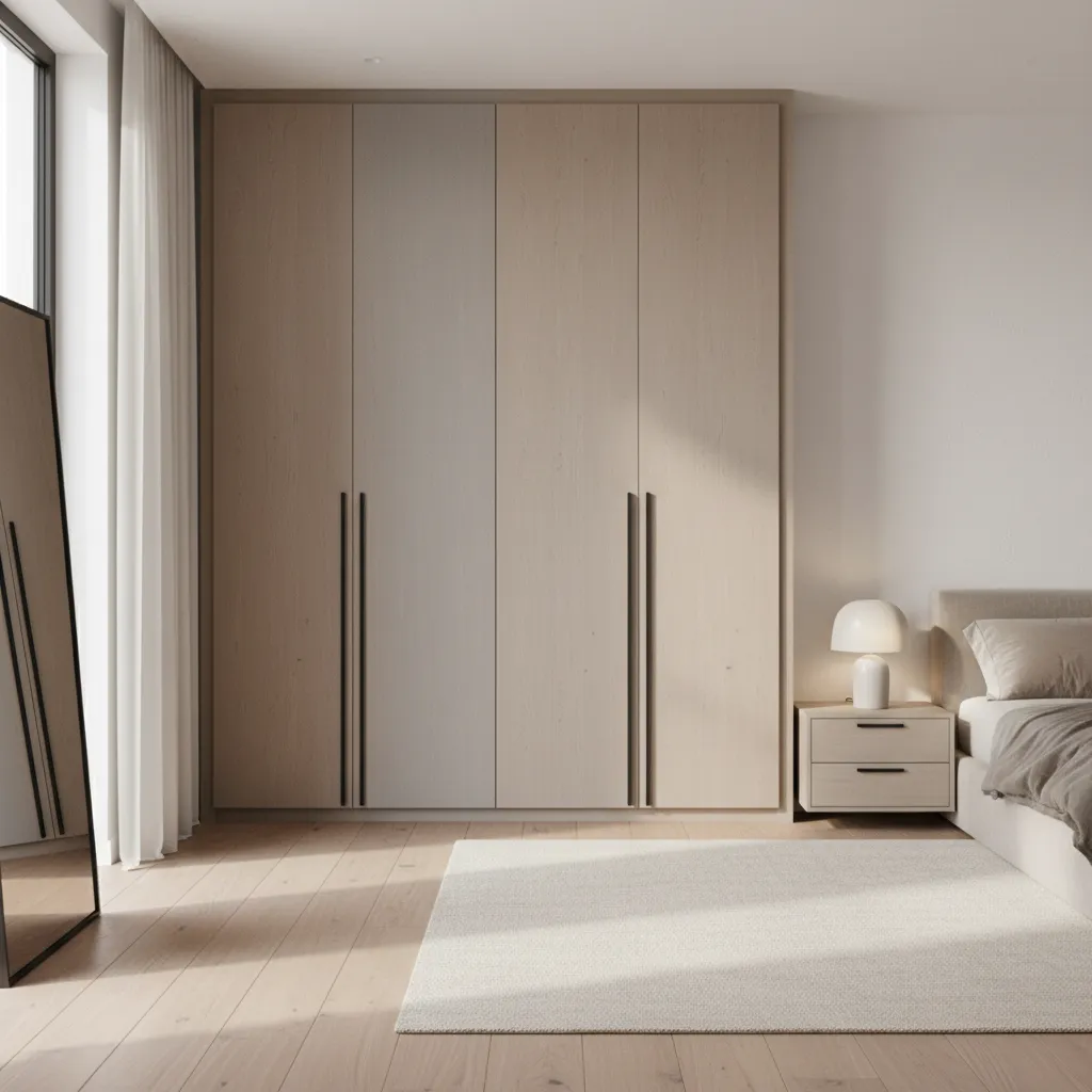 Armarios empotrados con tiradores modernos en dormitorio contemporáneo