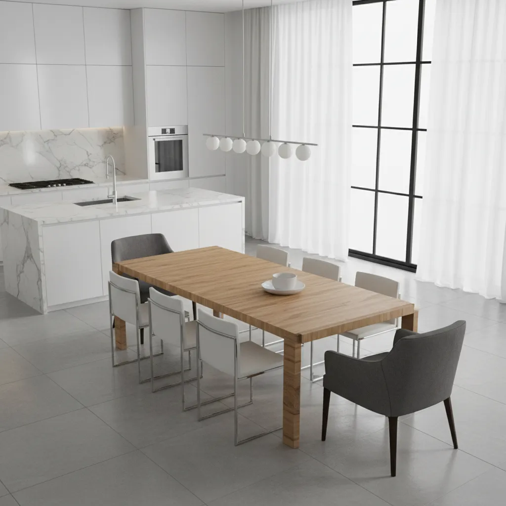 Dining table layout with armchairs at ends and side chairs along the sides