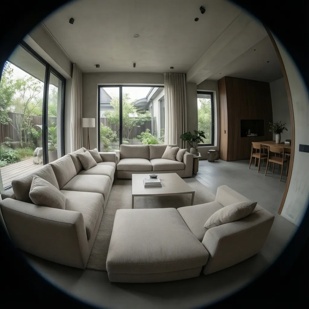 modern armless modular sofa in a tiny living room apartment