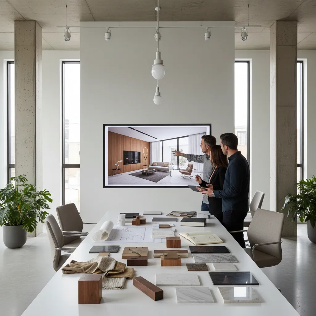 Arquitectos revisando diseño interior en ordenador