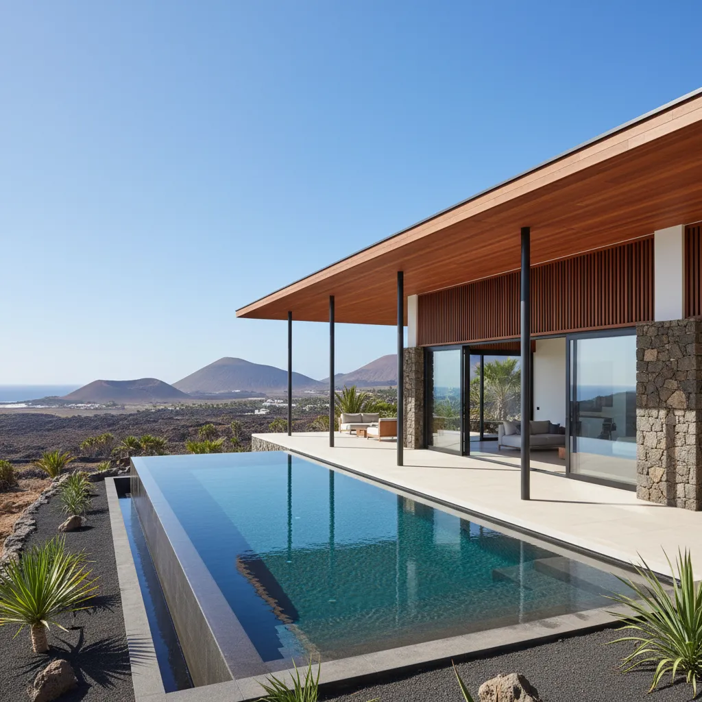 Casa moderna con voladizos y protección solar en clima cálido