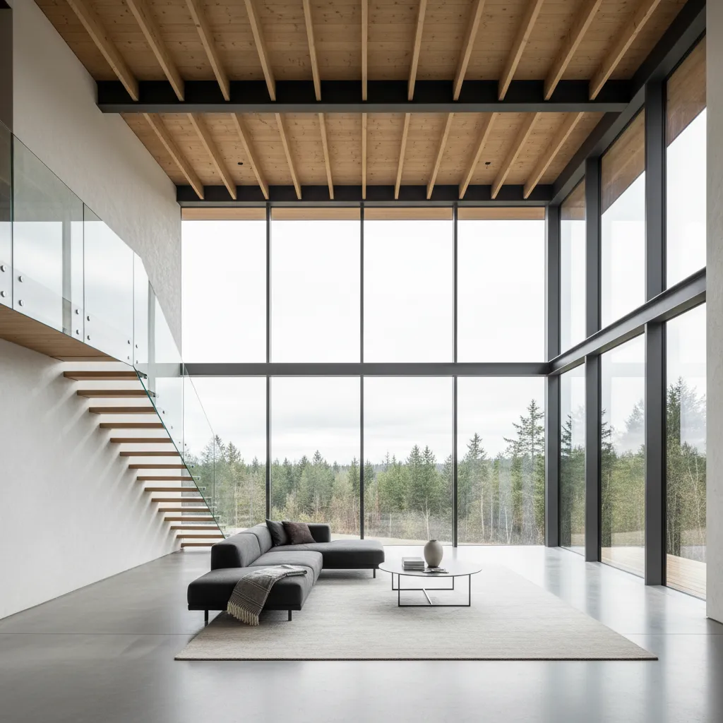 Interior de vivienda donde se aprecia claramente la estructura arquitectónica del espacio