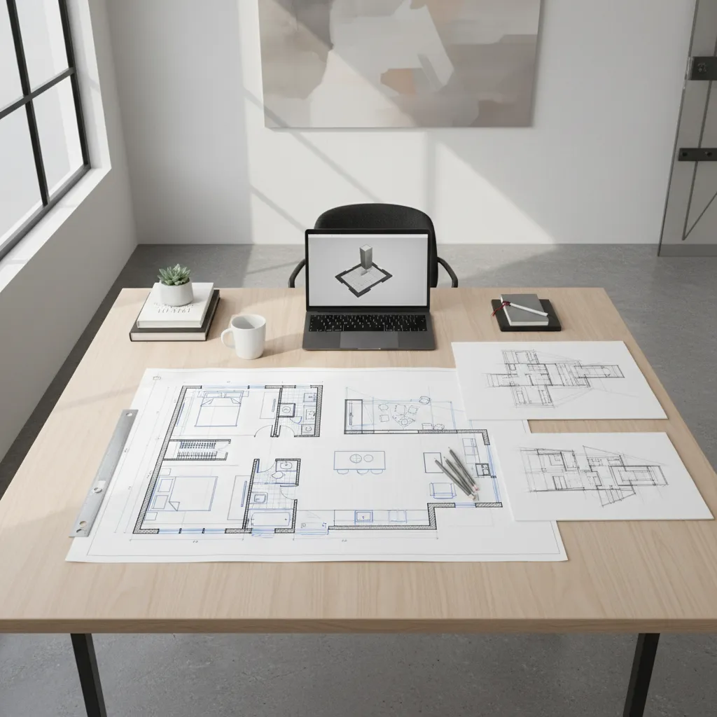 Plano arquitectónico de un apartamento con zonas interiores bien distribuidas