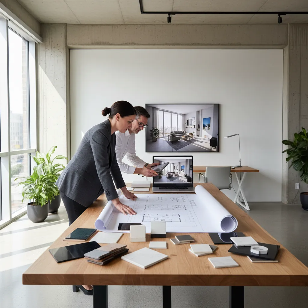 Plano arquitectónico de un apartamento con diseño interior