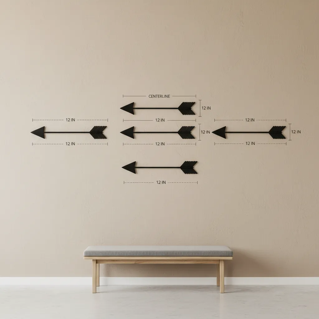 diagram style gallery wall showing spacing between arrow wall decor pieces