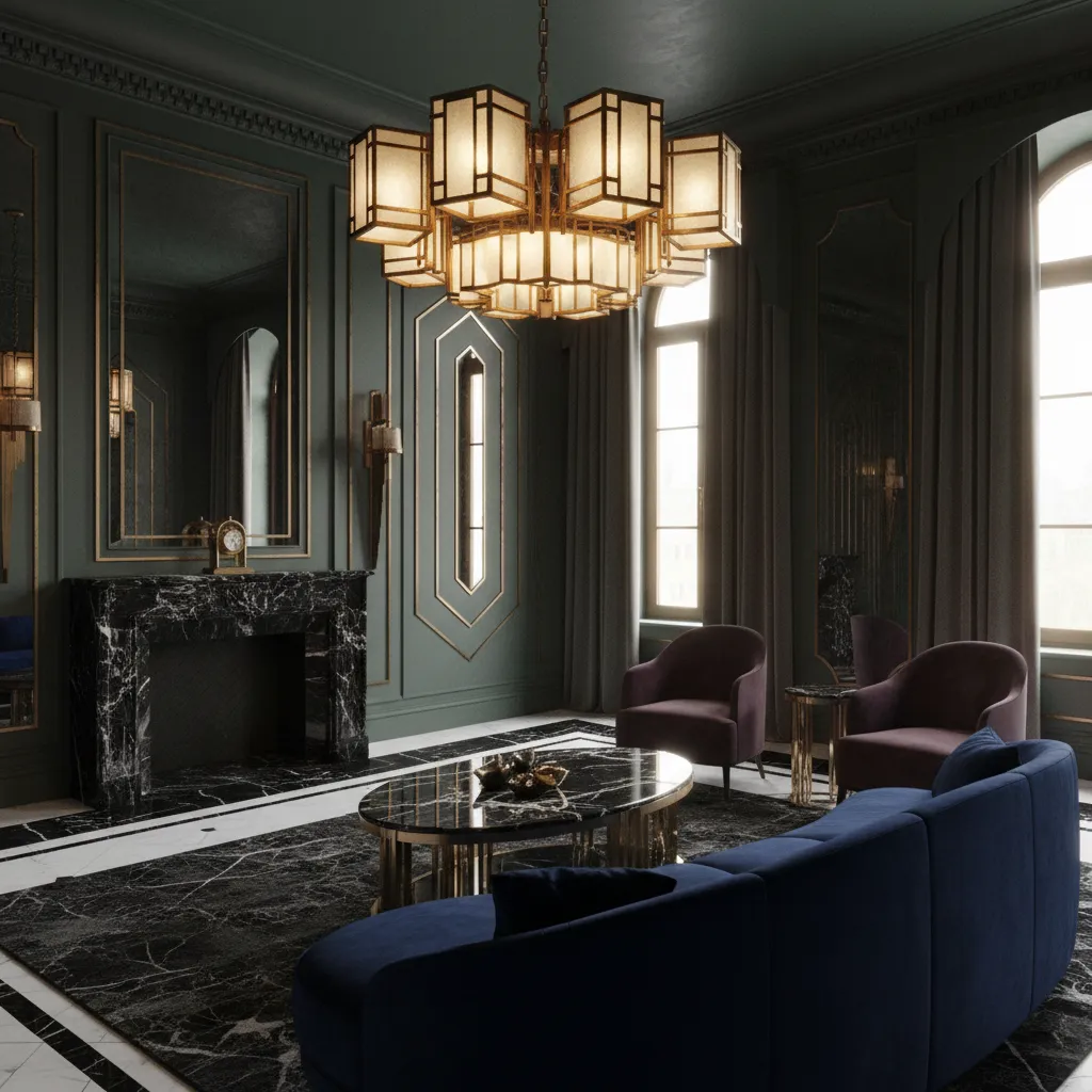 Lámparas esculturales en interior estilo Art Deco