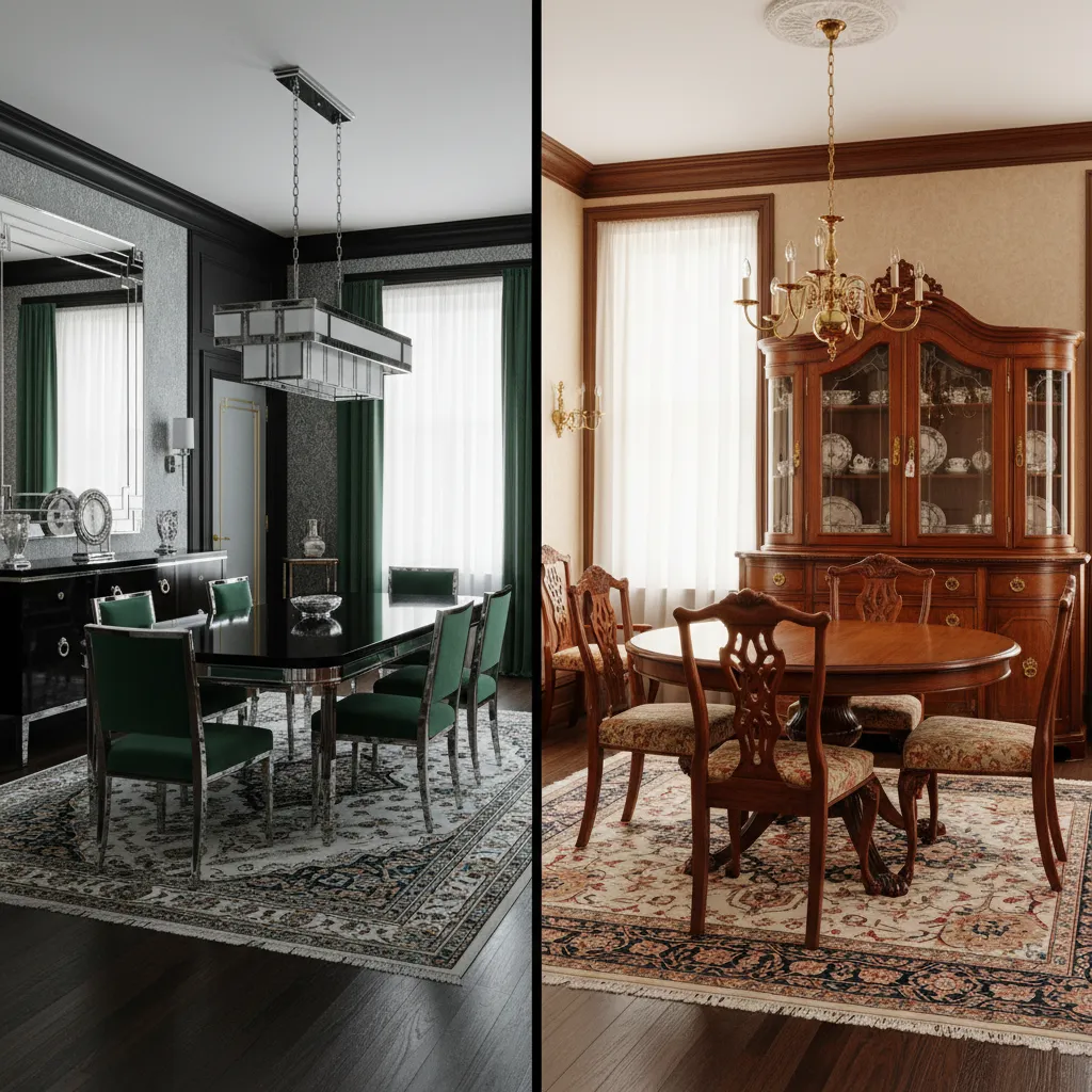 Art Deco vs Traditional 1920s Dining Room Design: Key Differences: Understand how Art Deco dining rooms differ from classic 1920s interiors so you can choose the right style for a modern home.