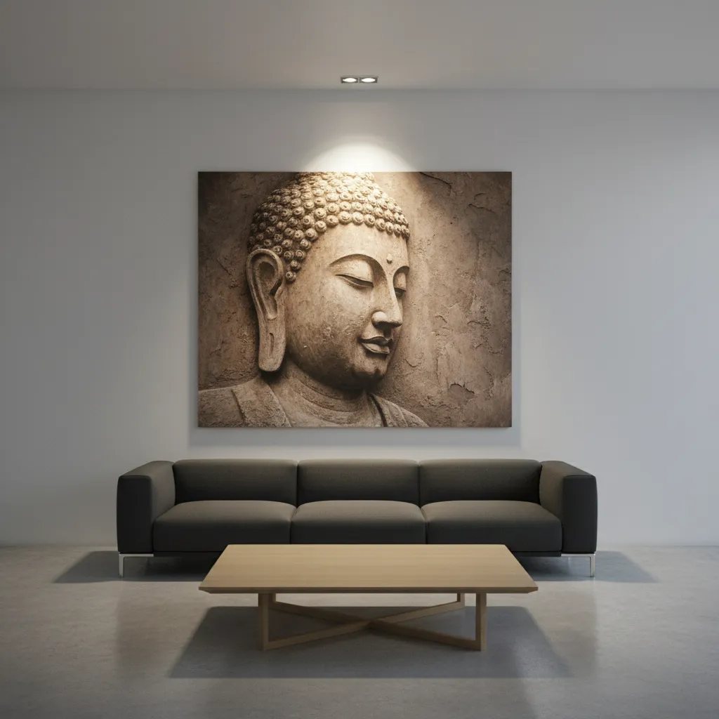 diagram style interior render showing lighting angle illuminating wall art
