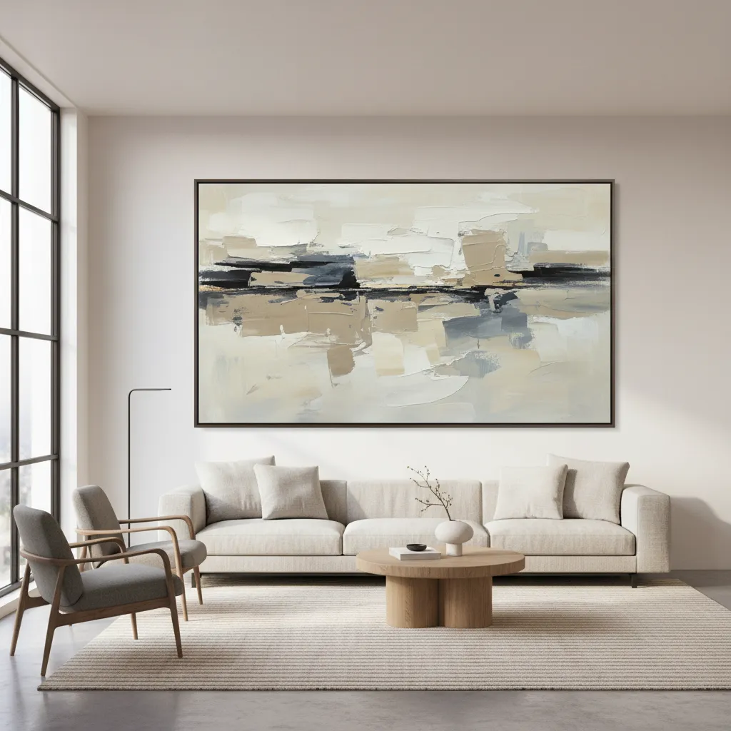 Cuadro grande sobre sofá en salón contemporáneo