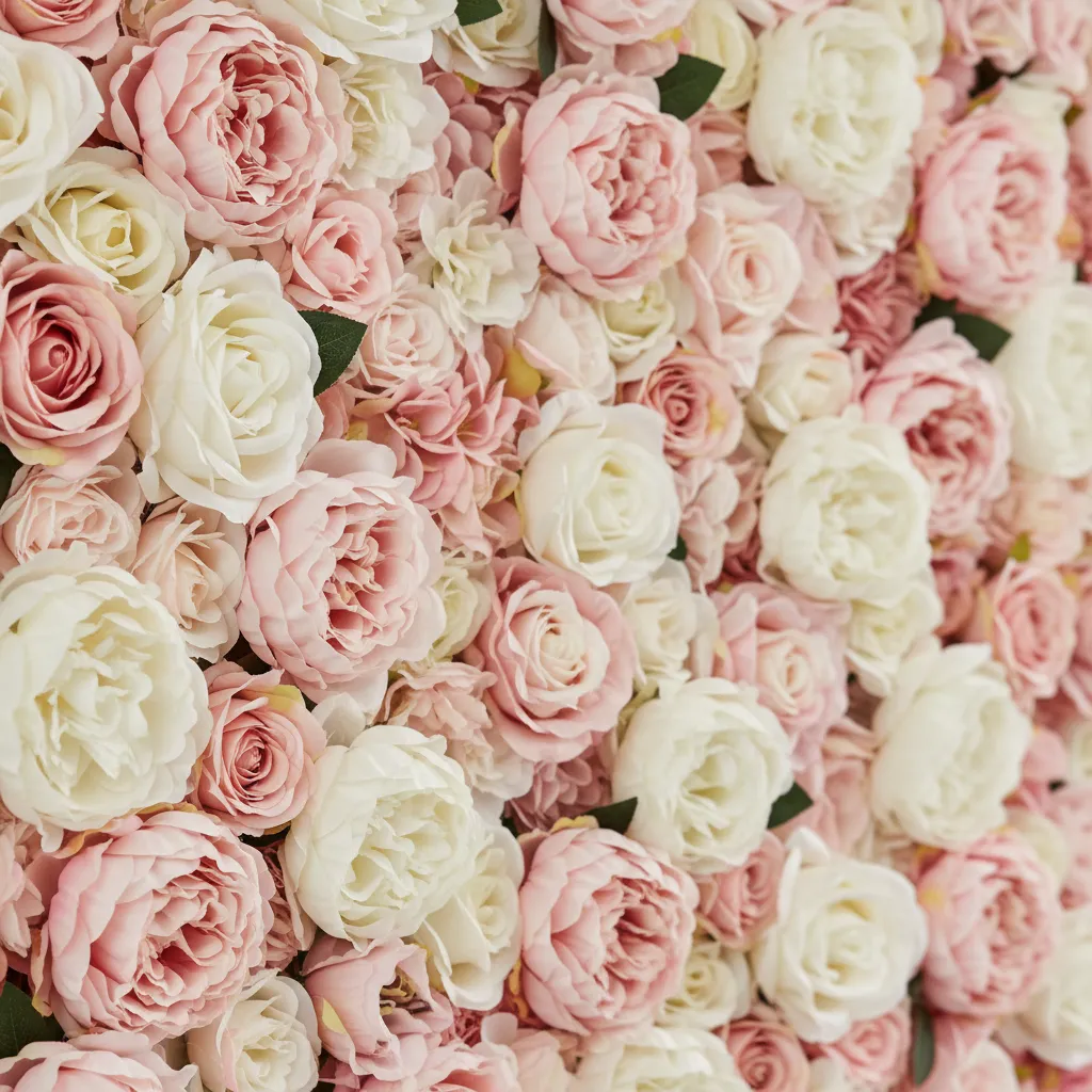 close view of artificial flower wall pattern layout