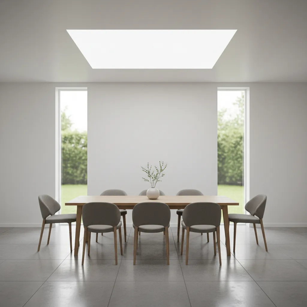 artificial skylight LED panel installed above dining table