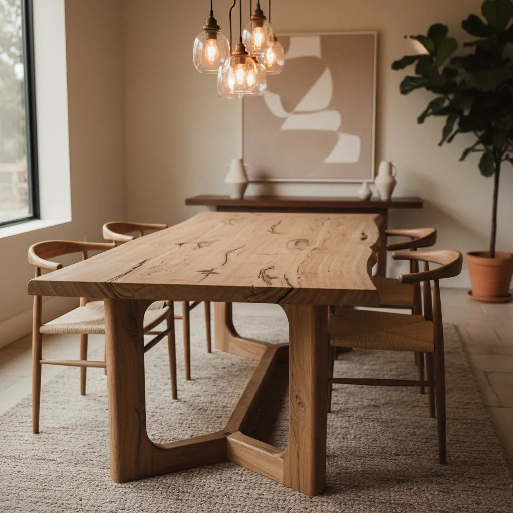 Detalle de muebles artesanales internacionales en interior moderno