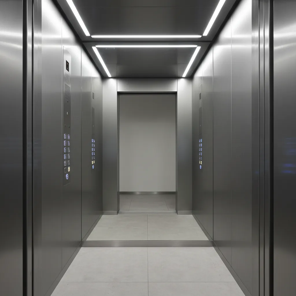 Ascensor con panel de espejo que amplía visualmente el espacio