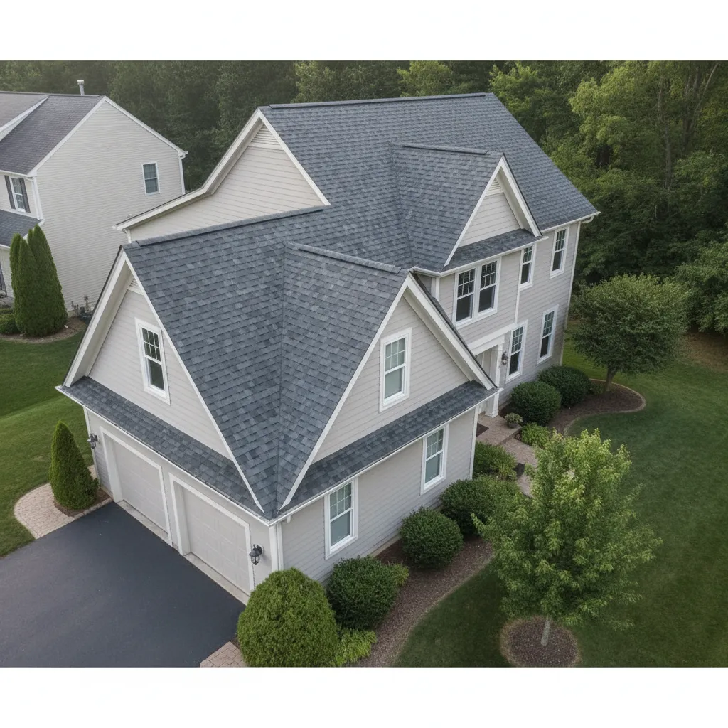 Typical asphalt shingle roof on a mid size suburban house