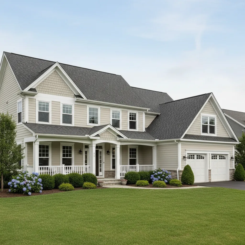 Typical suburban home with asphalt shingle roof