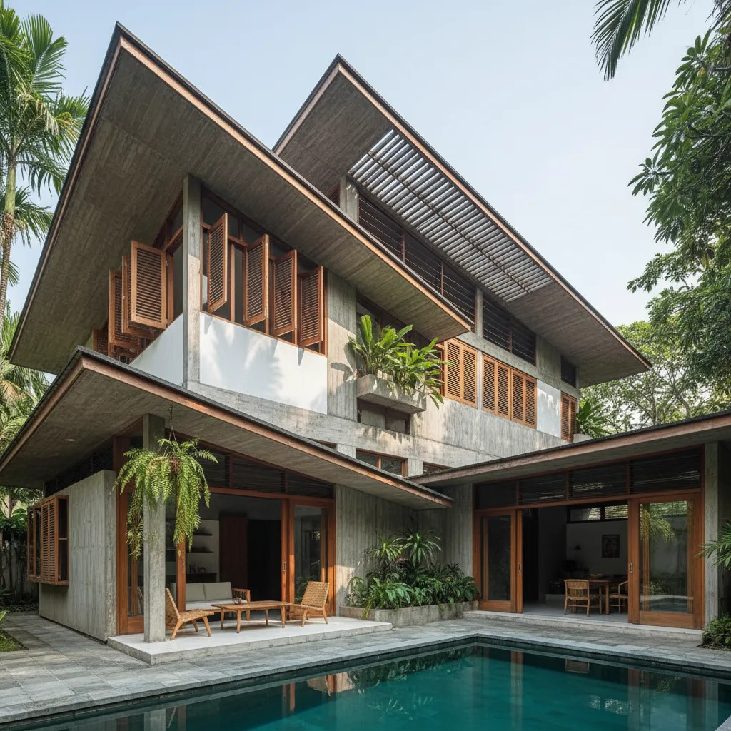 Atap miring asimetris pada rumah jengki