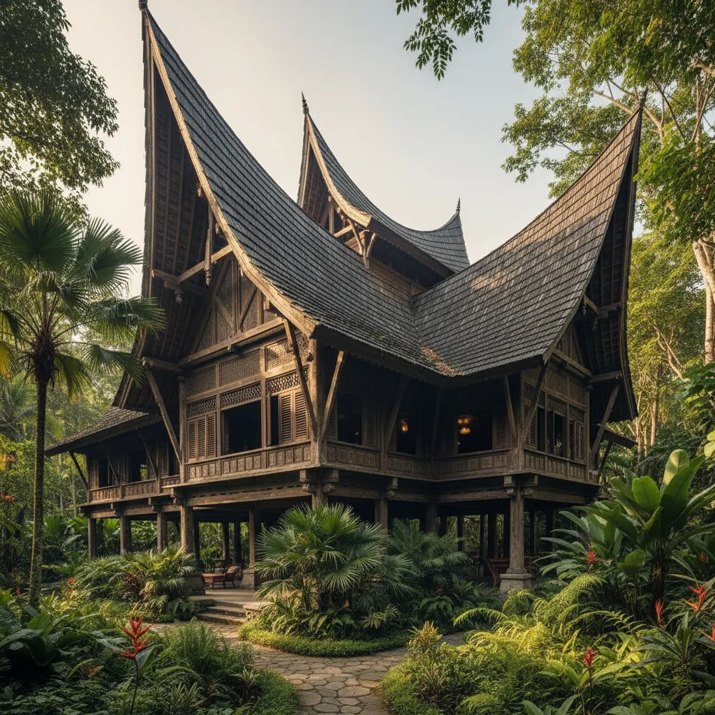 Rumah dengan atap tinggi khas arsitektur nusantara