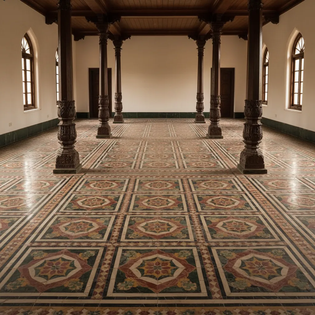 Athangudi handmade tile flooring in a Chettinad style interior