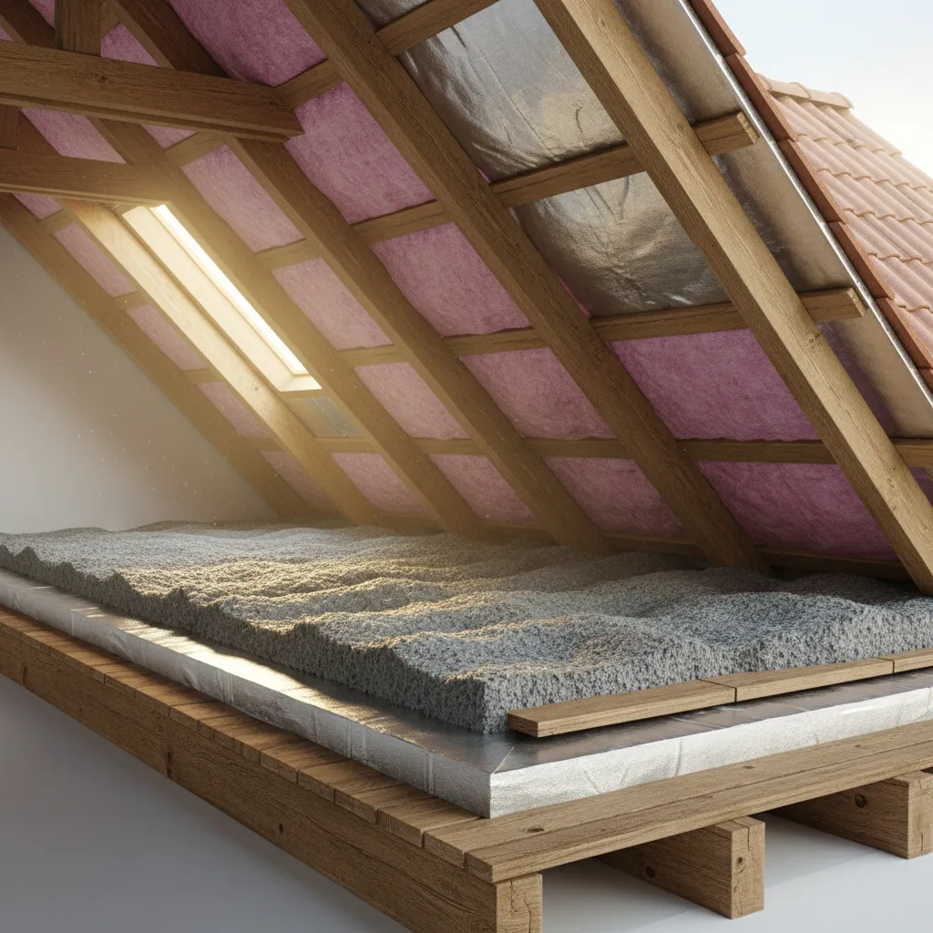 attic insulation layer demonstrating heat protection in a home