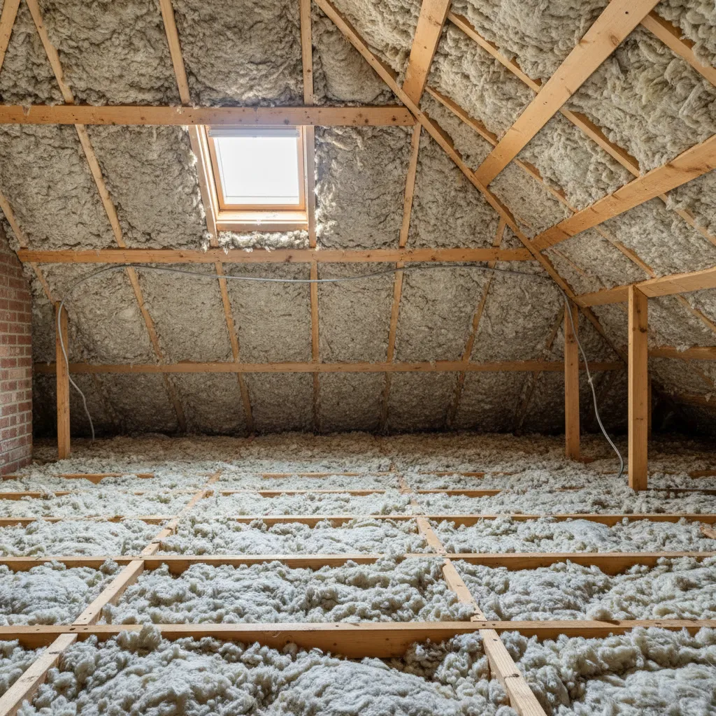 Attic insulation installed in a small residential home