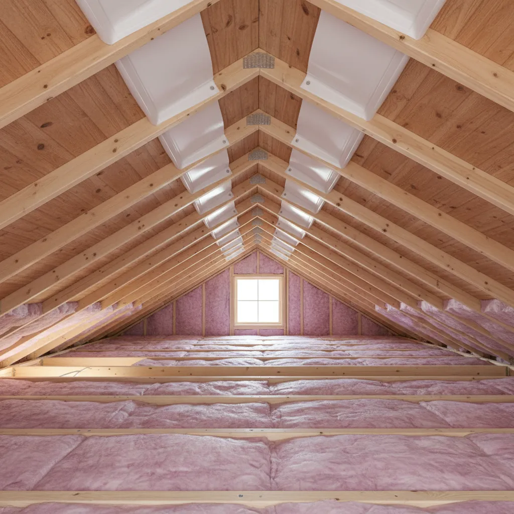 Attic ventilation baffles installed above insulation to keep airflow open