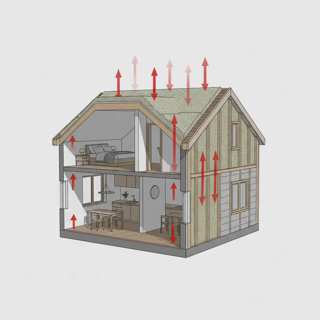 comparison diagram of attic insulation and wall insulation heat loss