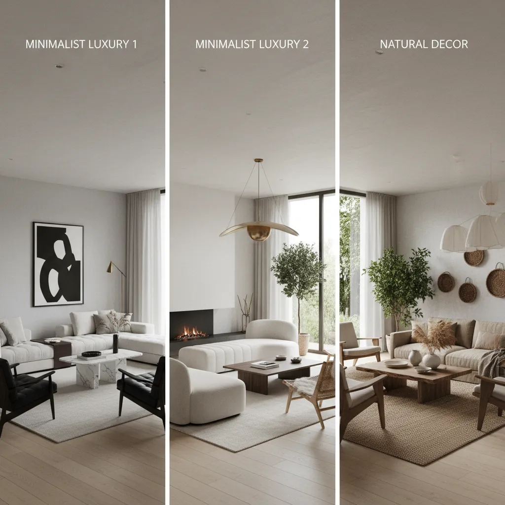 Interior layout comparison of minimalist luxury and natural decor styles