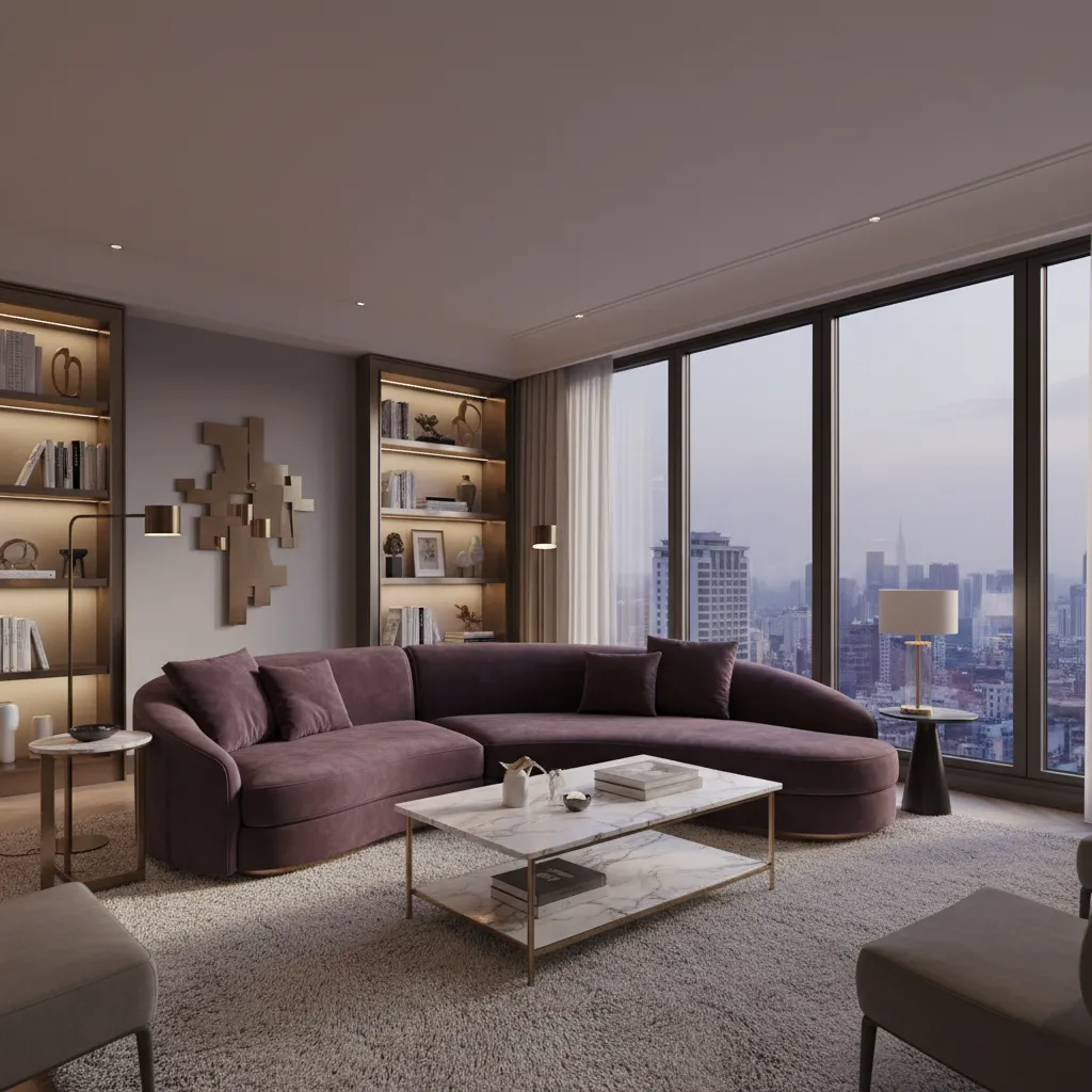 How Interior Designers Use Aubergine and Grey in Luxury Living Rooms