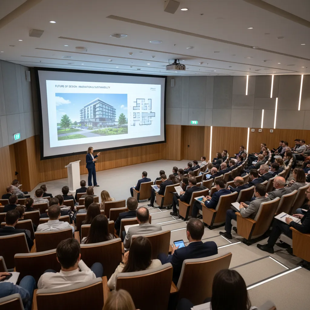 Audiencia asistiendo a una conferencia de interiorismo