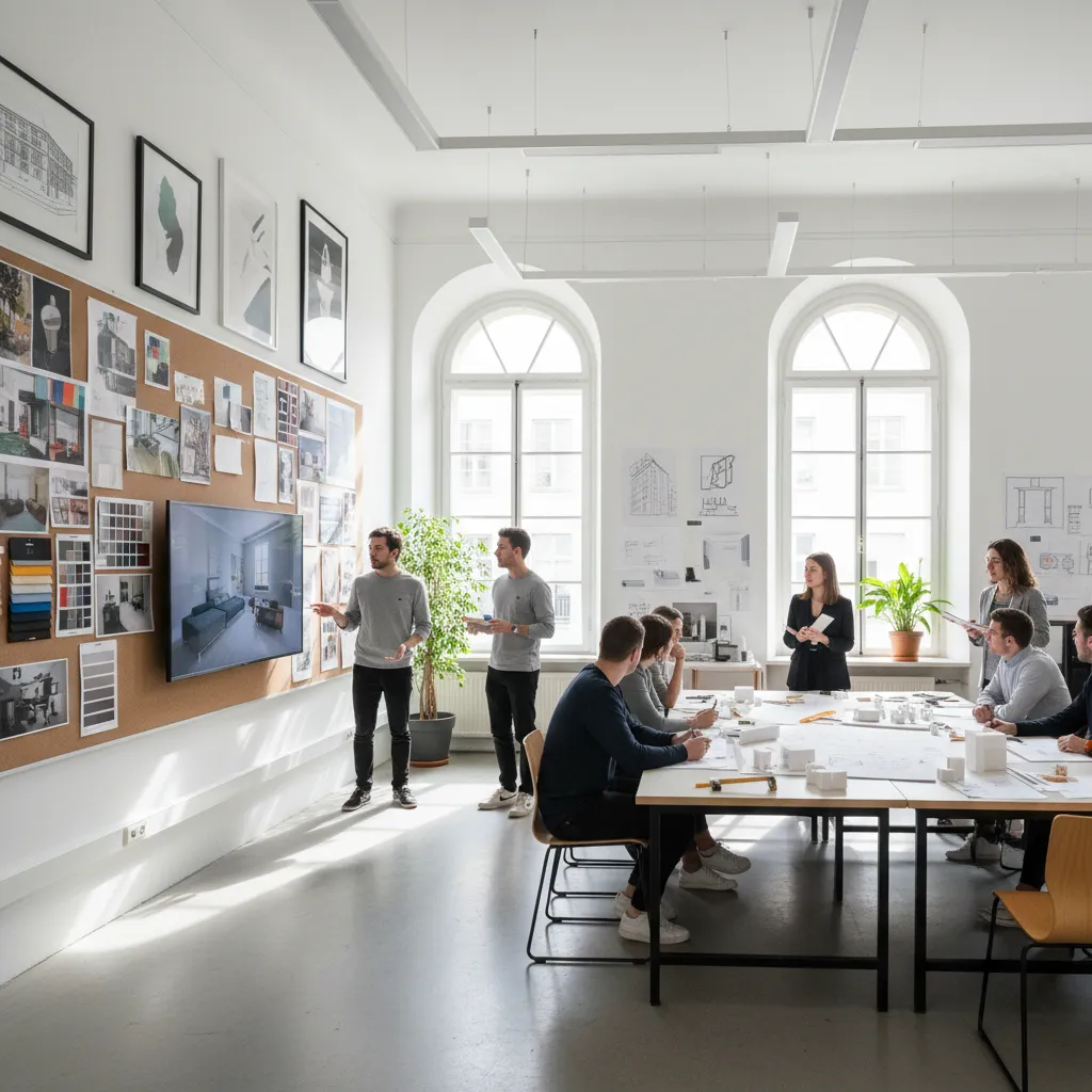 Clase de diseño de interiores en una escuela europea