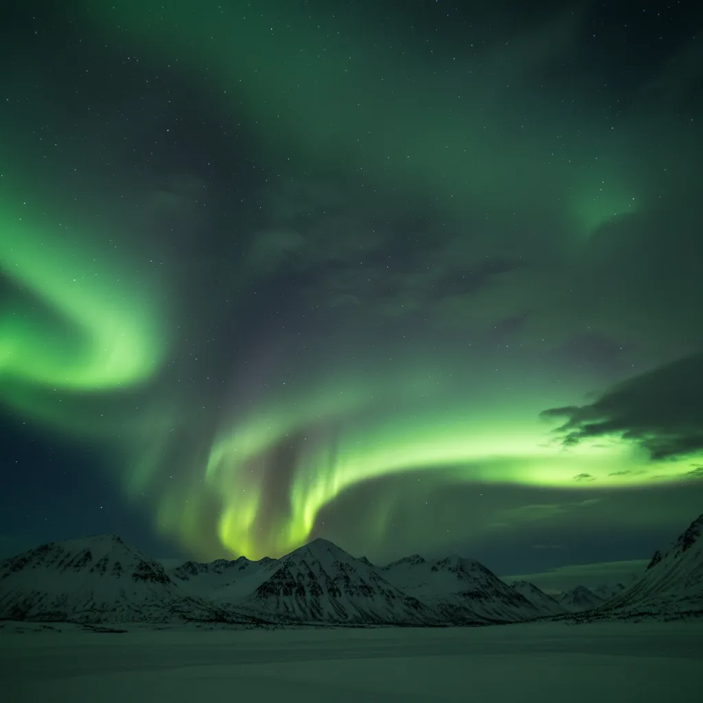Northern lights appearing between moving cloud gaps