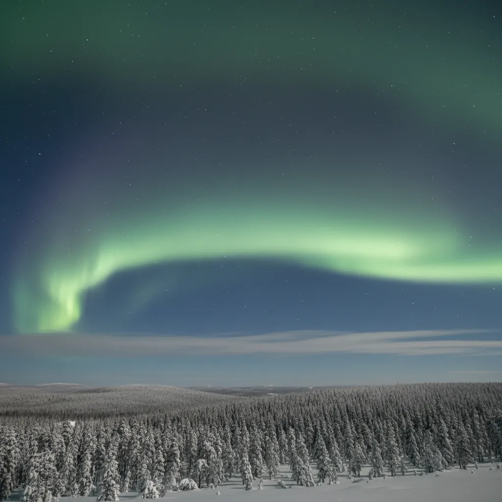 Green aurora glow diffused across thin cloud layer
